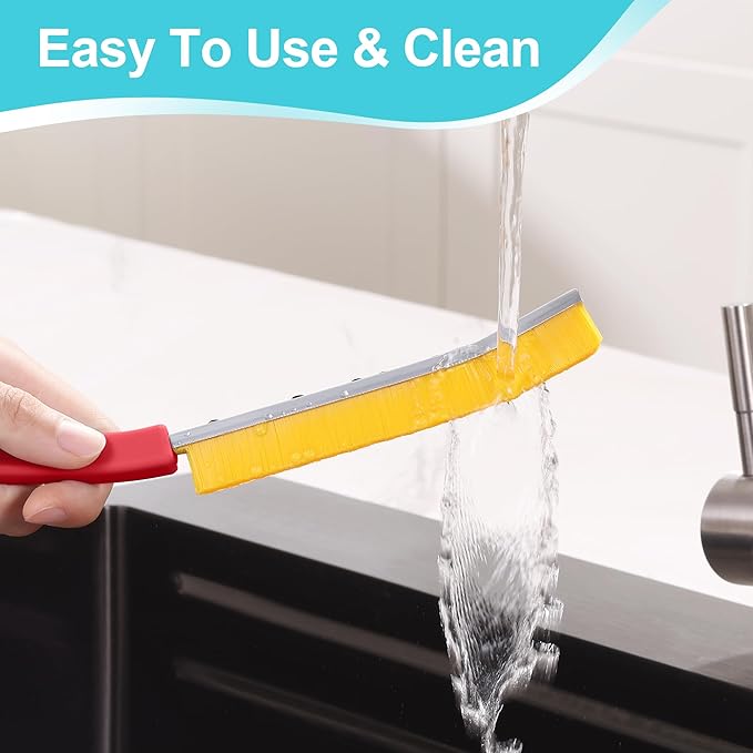 JOYMOOP 4 Pack Crevice Cleaning Brush, Red Hard Bristle Grout Brush, House Cleaning Supplies, Magnetic Gap Cleaning Brush for Kitchen, Bathroom, Window, Toilet, Multifunctional Cleaning Tools