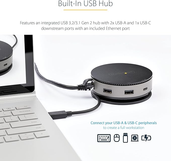 StarTech.com USB C Multiport Adapter - USB 3.1 Gen 2 10Gbps Type-C Mini Dock with 4K 60Hz HDMI/DisplayPort or 1080p VGA - 75W PD Passthrough, 3-Port USB Hub, GbE - Mobile Docking Station (DKT31CHDVCM)