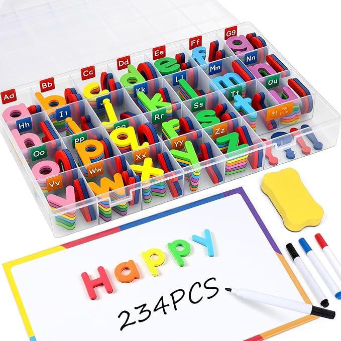 LovesTown Magnetic Alphabet Letters Set for Toddlers, Educational Learning Kit with Double-Sided Board and Storage Box, 234 PCS