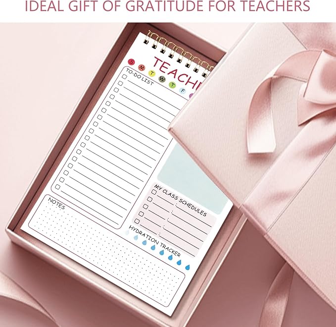 Newkita Teacher To Do List Notepad, 8.3x5.8 Inch Teacher Notepad, Spiral Checklist Notebook for Class Schedules, Daily Planner, School Tasks and Goal Setting (Pink)