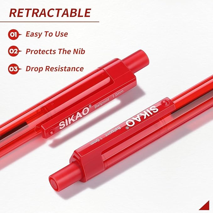 Red Pens, 16 Pack Retractable Ballpoint Pens, Red Ink 1.0mm Medium Point, Smooth Writing No-Smear Click Pens for Teachers Grading, Students Note-Taking, Office Proofreading & School Supplies