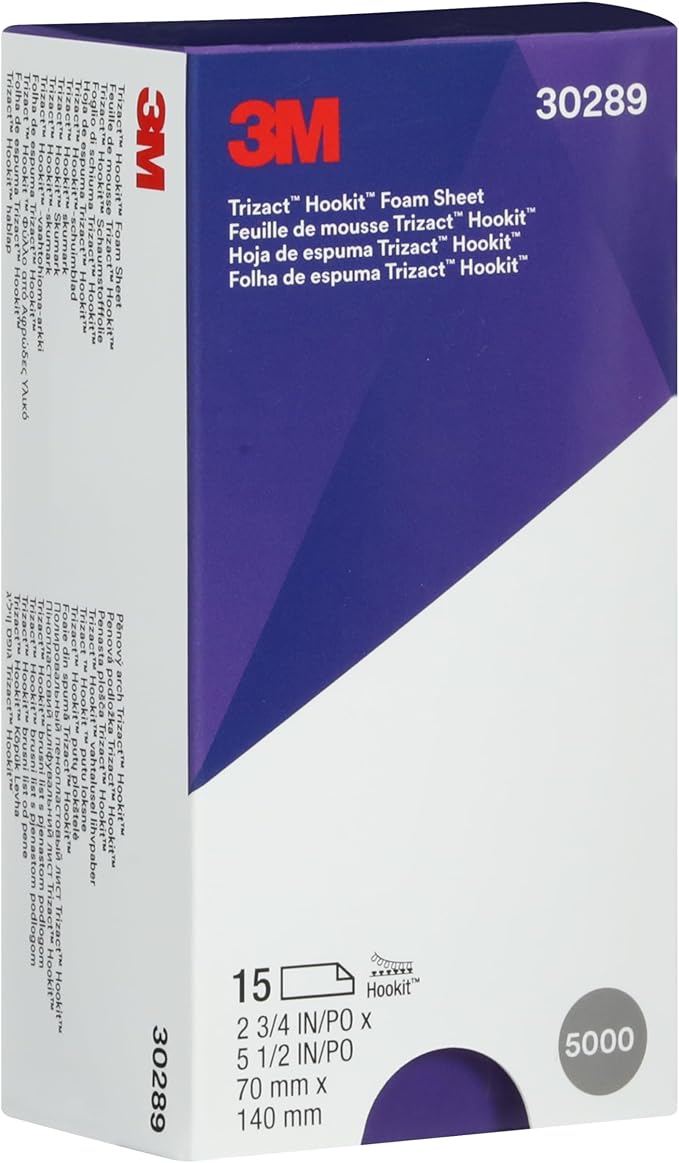 Trizact 3M Hookit Foam Sheets, 30289, 5000, 2-3/4 in x 5 1/2 in (70 mm x 140 mm), 15 sheets per carton (30289-4PK)