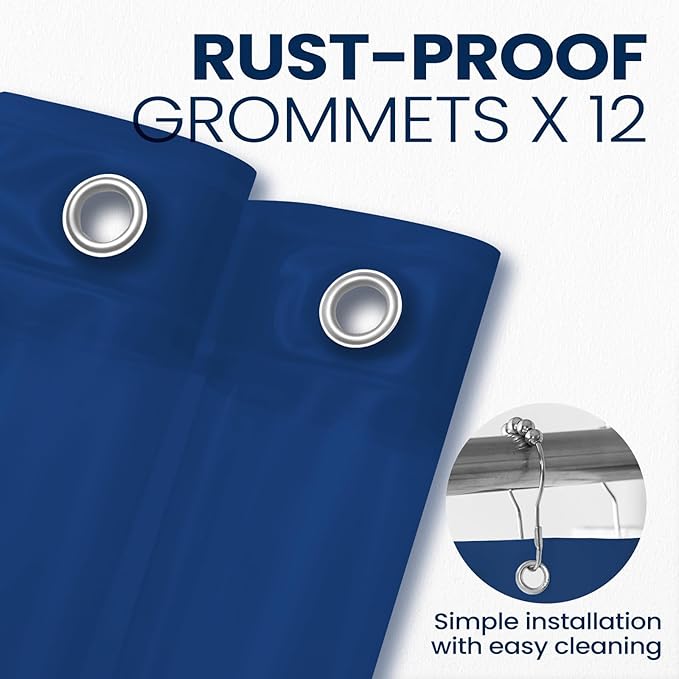 downluxe Navy Shower Curtain Liner, PEVA Lightweight Plastic Shower Liner with 3 Magnets, 72" x 72" Waterproof Bathroom Curtain