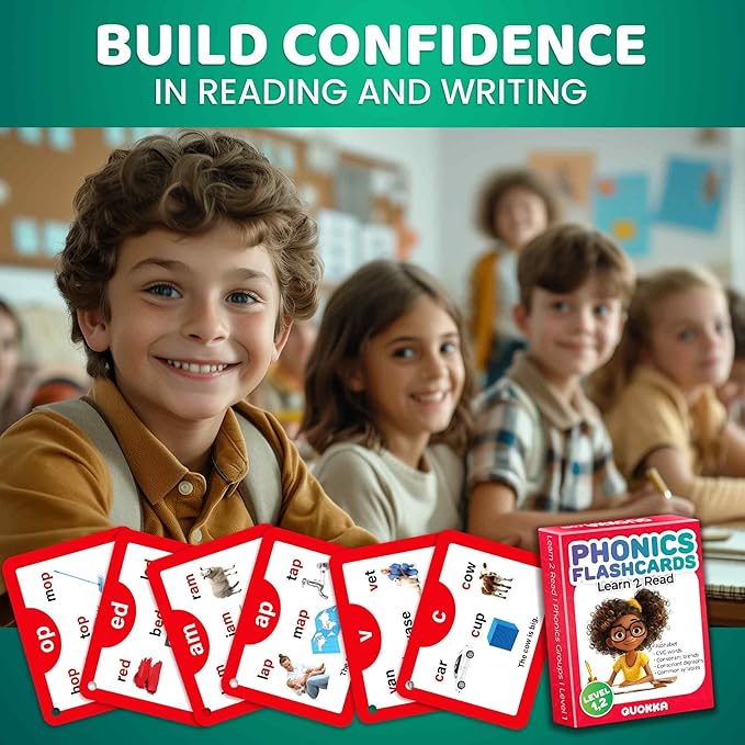 QUOKKA English Alphabet CVC Flash Cards – Learn to Read Set for Kids Ages 3-5 and 4-8 – Phonics Cards for Toddlers 2-4 Years and Kindergarten – Reading Tools for Early Literacy & Phonemic Awareness