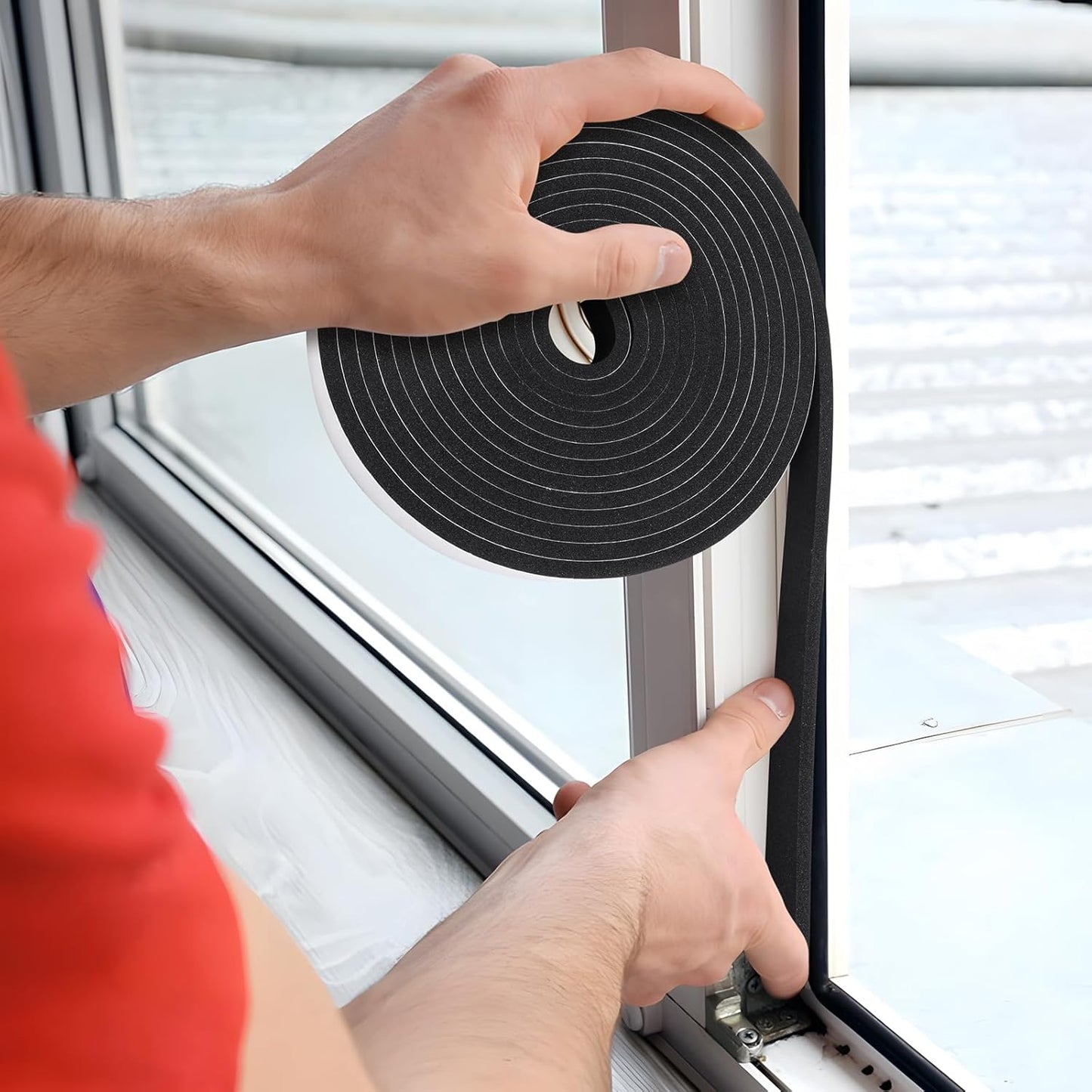 Weather Stripping Door Seal Strip- 2 Inch X 1/16 Inch X 32Feet, Strong Adhesive, Lightproof, Soundproof, Weatherproof Foam Tape Insulation for Sliding Door, Front Door Frame, Windows- Black
