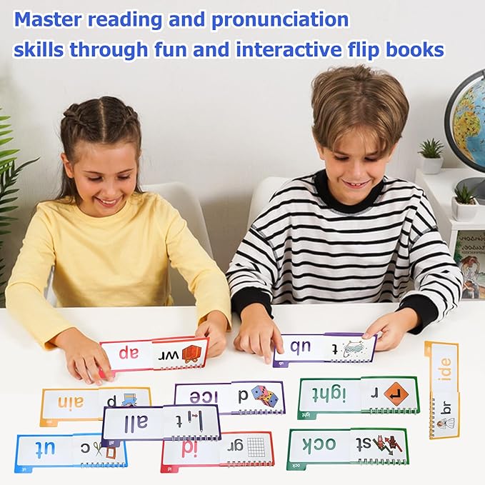 30 Read and Rhyme Flip Books for Kids, Word Family Phonics Flash Cards for Toddlers, Kindergarten & Homeschool Preschool Learning Activities, Sight Words Games for Ages 3+