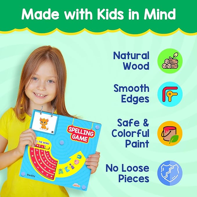 Smartivity Spelling Game Learning Toy for Kids 4-8 Years Old,50+ Picture Cards,Birthday Gift,Educational Word&Vocabulary Building Toy with Rotating Letter Wheels