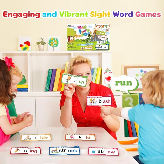 Word Family Build Book, 30 Read and Rhyme Flip Activity Book, Dinosaur ABC Learn to Read Phonics Flash Cards for Preschool/Kindergarten, CVC Words Reading Games for Kids Ages 3-8