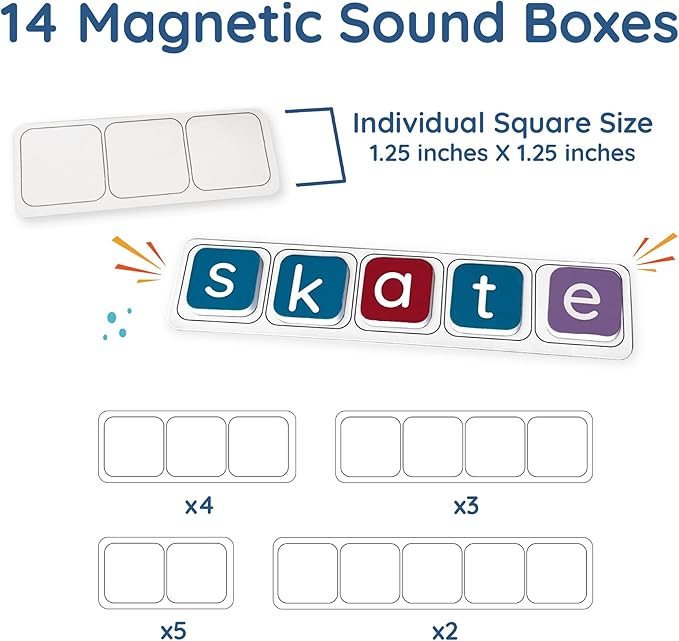 Learning Letters by Four Dublee - 109 Phonics Letter Tiles with Magnetic Spelling Board and Sound Boxes. Includes Letter Tiles Organizer Bags and Storage Box