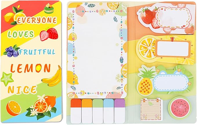 QPIXVB Fruit Sticky Notes Set,Sticky Tabs,Kawaii Stickers,Gifts for College Students,High School Supplies,Office Gifts,Pastel School Supplies,Cute Desk Accessories,Fruit Divider Tabs Bundle