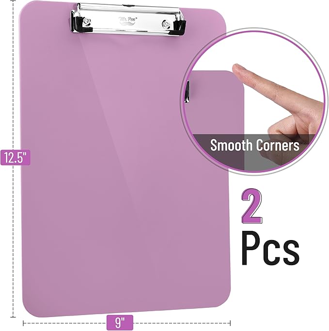 Mr. Pen- Plastic Clipboard, 12.5" x 9", 2 Pack, Lavender Mist Clipboard Plastic, Low-Profile Metal Clip with Retractable Hanging Hole