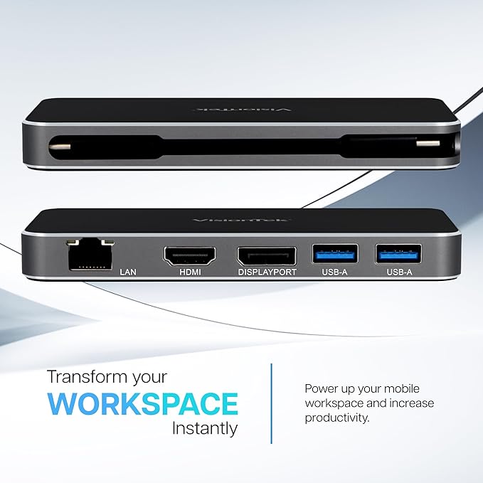 VisionTek VT400 Portable USB-C Dual Monitor Hub - 1x DP, 1x HDMI, 2X USB-A, 1x Ethernet, 1x USB-C for Windows/MacOS/ChromeOS/iOS