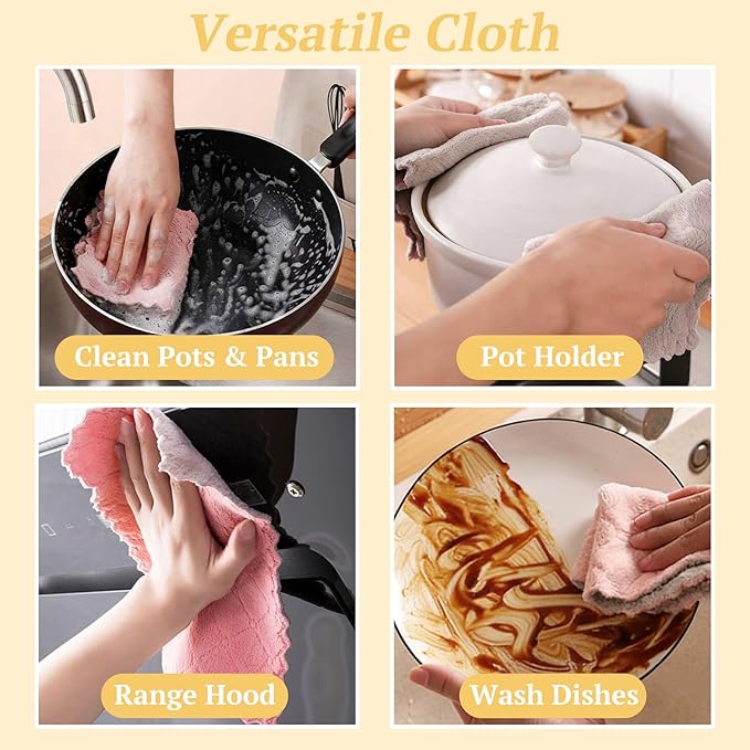 Microfiber Cleaning Cloths - Super Absorbent, Streak-Free & Lint-Free Towels for Glass, Kitchen & Home (Gray, Purple, Pink, Green) (10pcs)