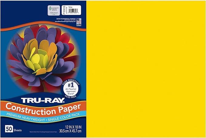 Tru-Ray® Construction Paper, 50% Recycled, 12" x 18", Yellow, Pack Of 50
