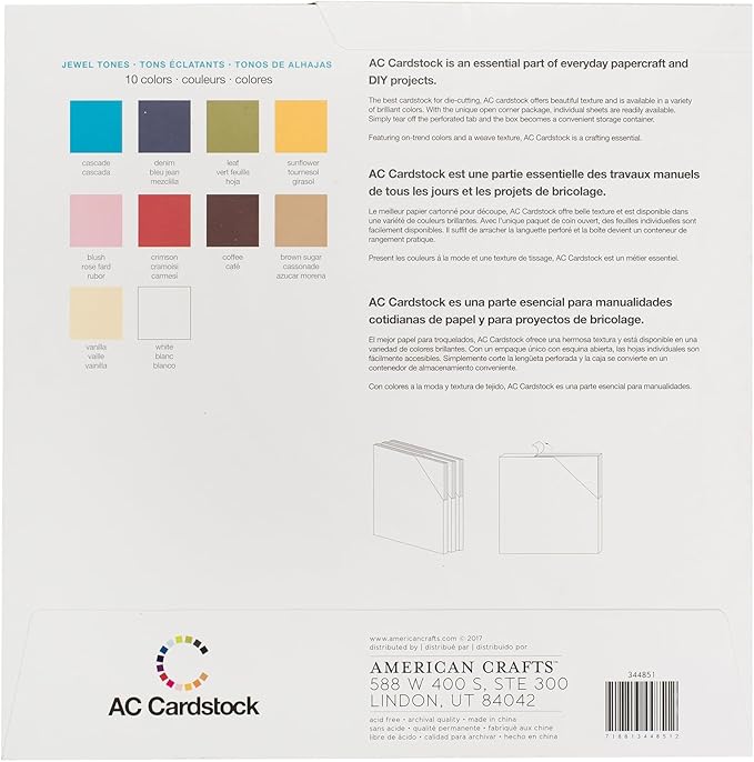 Smooth Cardstock 12x12 Paper - Colored Craft Paper for Die Cutting, Card Making, Scrapbooks - 60 Heavy Duty Sheets, 10 Unique Colors, 80lb (216gsm), Solid Core - Jewel Tones