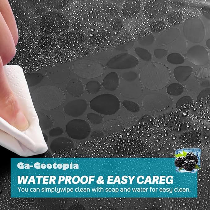 Ga-Geetopia EVA Black Thin Shower Curtain Liner, Pebble Pattern 72x72 Inch Lightweight Plastic Bathroom Shower Showroom Inner Curtain with Rustproof Metal Grommets and Weighted Magnets(No Hooks)