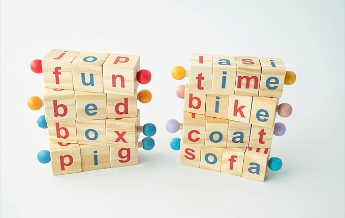 Montessori Reading Blocks & Flash Cards Set – Learn to Read CVC Word Games for Toddlers 2-4 – Short Vowel Spinning Rods, Phonics Toys, Reading Montessori Toys for 4 Year Old for Preschool & Homeschool