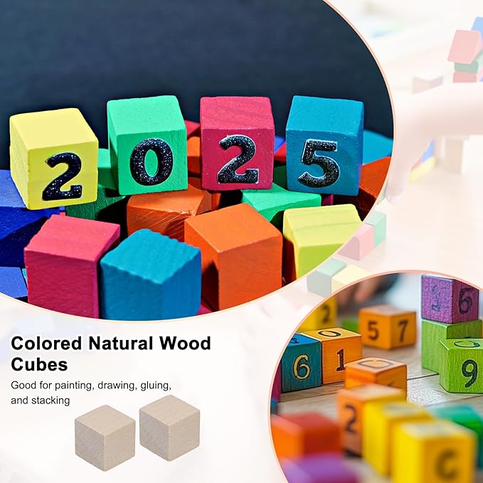 50-Pack DIY Wooden Cube, 1 Inch(2.5 Cm) Colored Natural Wood Blocks for Crafts Making Puzzle Games/Wedding/Home Decor/Dice/Building, Square Blank Block [Natural Tone]