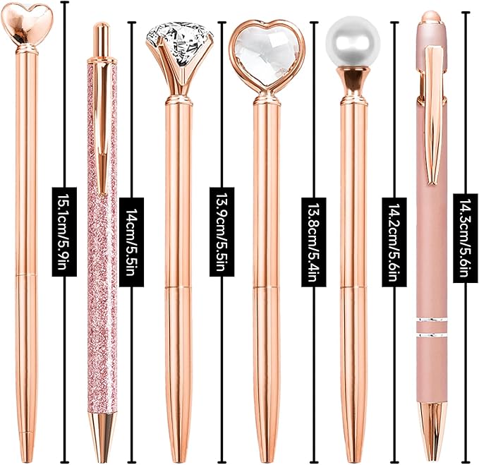 Cute Pens for Women, 6 Pcs Rose Gold Pens Metal Ballpoint Pen Bulk, 1.0mm Medium Point Black Ink, Office and School Supplies Cool Fun Pen Gifts for Women Teacher Nurse (Rose Gold)