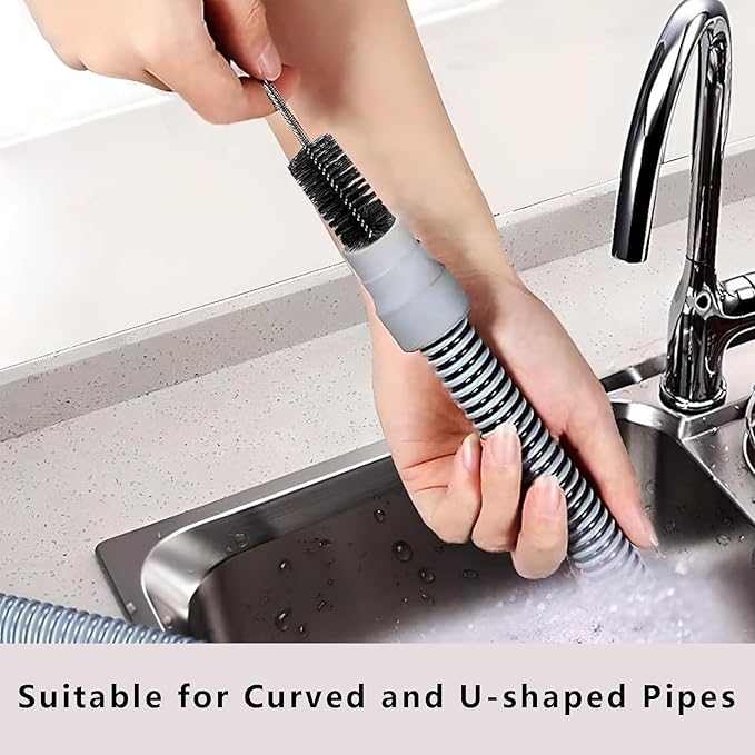 Flexible Extra Long Drain Brush, Drain Unblocker Tools,61 inch Pipe Cleaner Brush and 17.7 inch Sink Unblocker Tool, Double Ended Nylon for Curved Pipes and Slim Holes