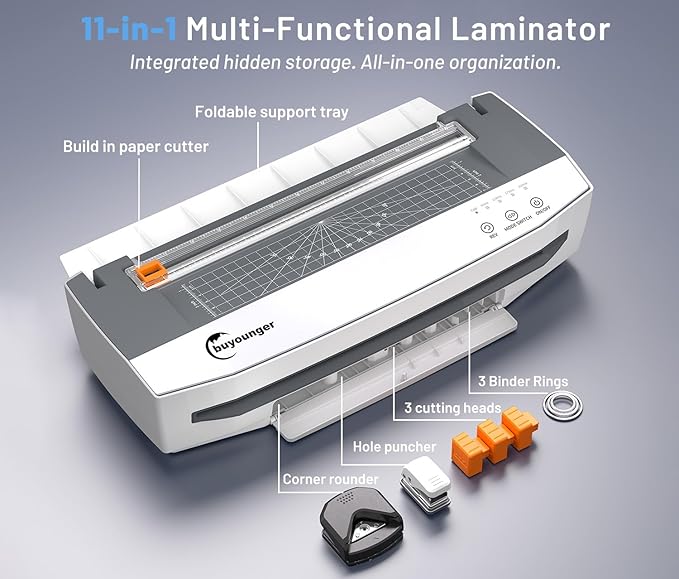 3-10 Mil Laminator Machine, 4-Roller Commercial Laminator Machine with 50 Laminating Sheets, 13 Inch Laminating Machine 11X17 with 1000mm/min Speed & REV Jam-Free for Office School Home