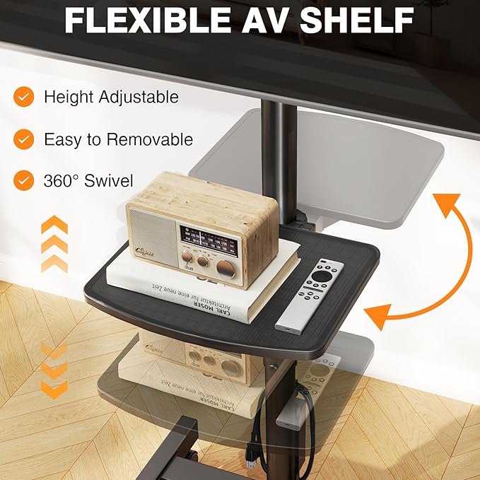 TVON Floor TV Stand with Power Outlet for 13-50 inch TVs up to 55 lbs, Height Adjustable TV Mount Stand with Tilt and Rotat, Max VESA 200x200mm