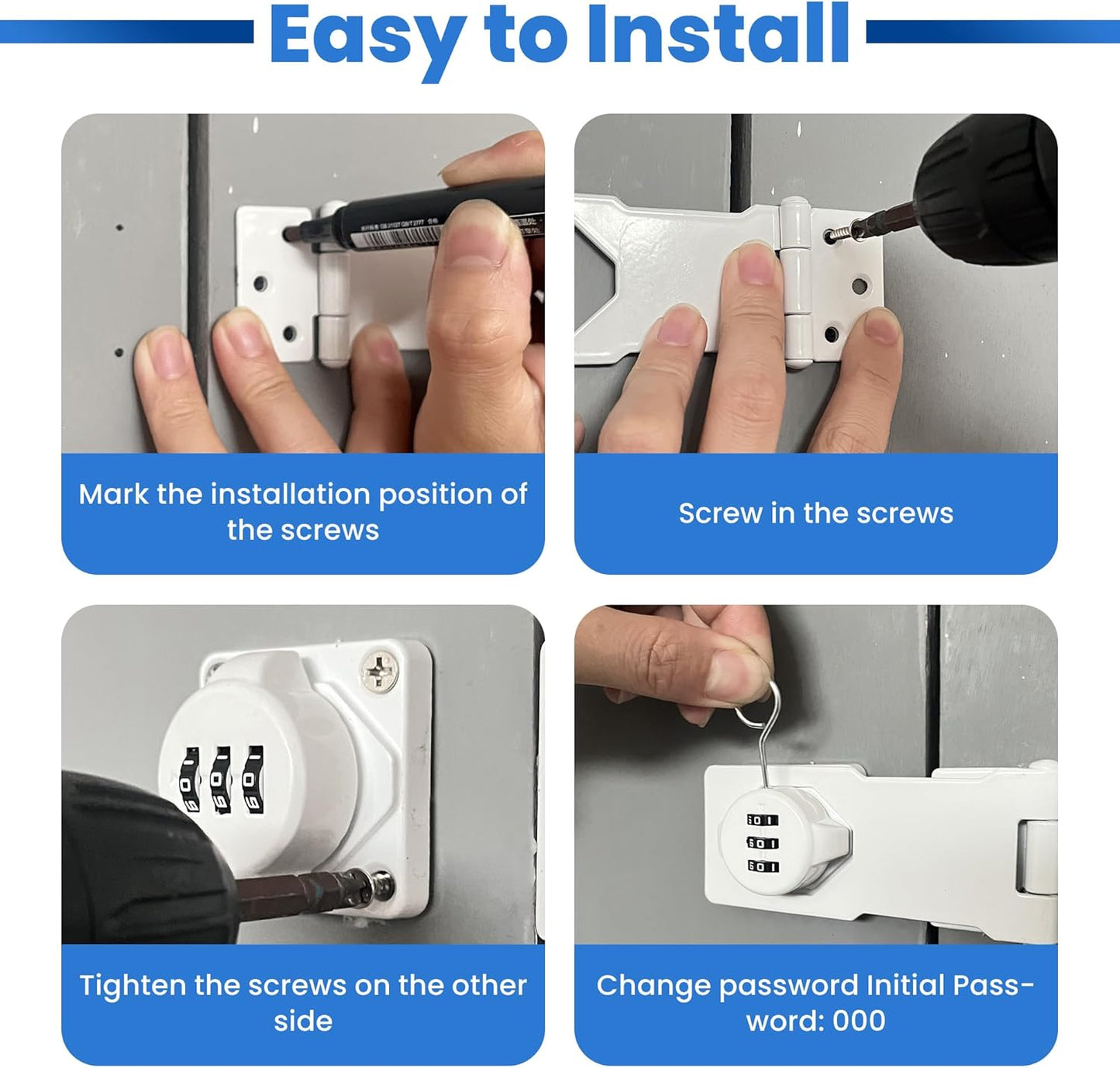 Keyless Cabinet Lock with Combination Code - 3-Digit Password Hasp Latch Lock for Drawers, Bifold Closet Door and Double Sided Door (White, 4.5 Inch)