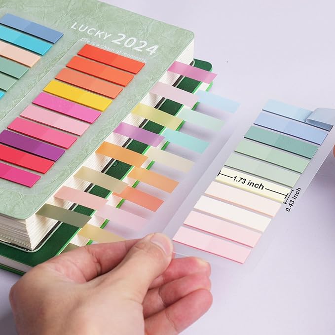 2000 Pcs Book Tabs for Annotating, Sticky Tabs Transparent Small Sticky Notes Flags, Colorful Morandi Page Markers for Notebooks, Multi-Colored Writable and Repositionable Book Flags Strip