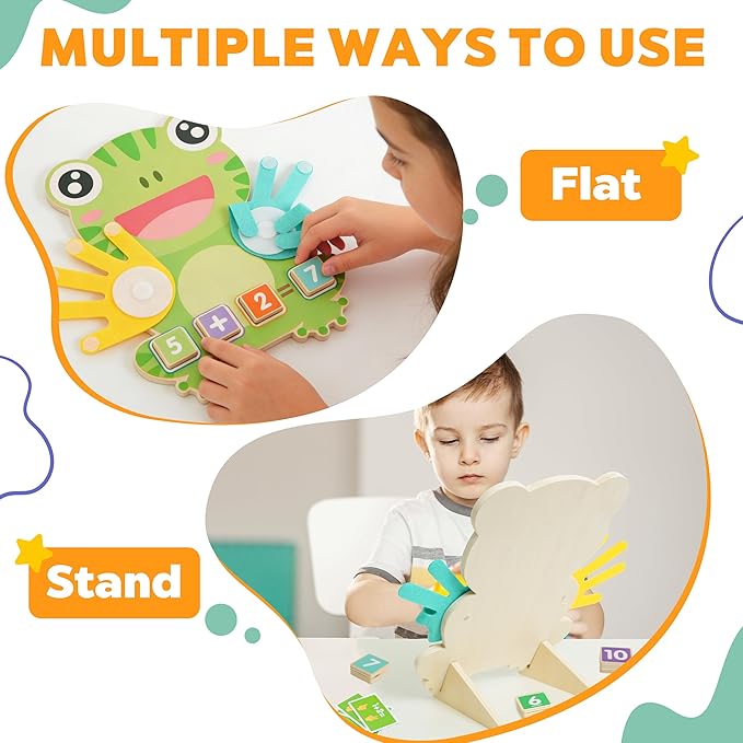 Math Manipulatives Number Counting Blocks for Kids Ages 3-5, Montessori Preschool Learning Toy with Arithmetic Cards, Frog Model Educational Gift for Toddlers Boys Girls