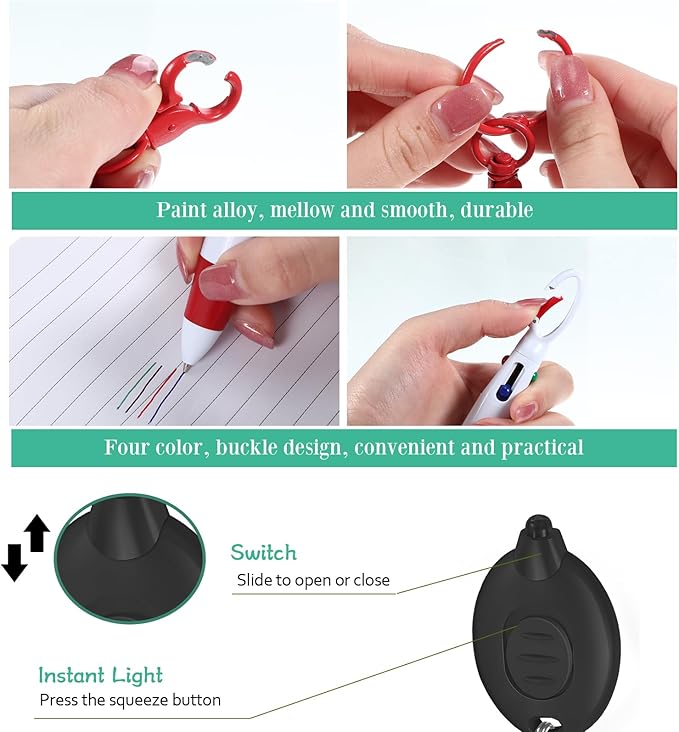 Chinco 30 Pcs Retractable Shuttle Pen Clip with Mini Highlighter Nurse Badge Pen Neon Marker LED Keychain Ring Clip