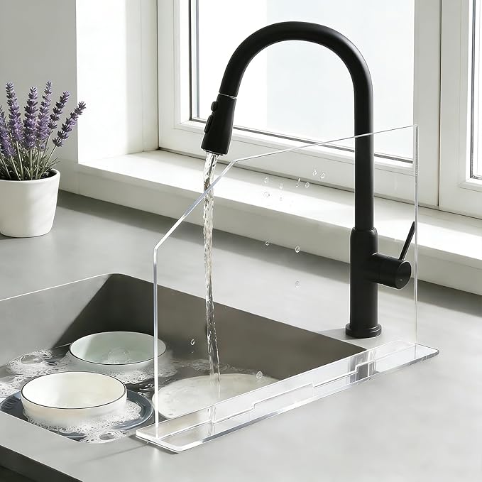 4 Pcs Acrylic Sink Splash Guard with Base 16.14 x 13.38 Inch Plate Countertop Partition Transparent Freestanding Panel Barrier for Hospitals Labs Home Kitchen Bathroom