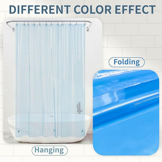Barossa Design Clear Blue Shower Curtain Liner - PEVA Heavy Duty Shower Liner with 6 Magnets and Metal Grommets, 72" x 72" Waterproof Bathroom Curtains - Clear Blue
