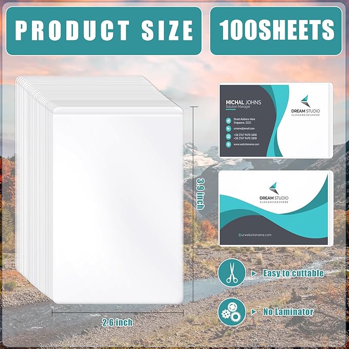 100 Sheets Self Seal Laminating Pouches Business Card Size 2.6x3.9inch Self Adhesive Laminating Sheets Gloss Finish No Laminating Machine Needed for Id Card Small Card (2.5x3.5inch)