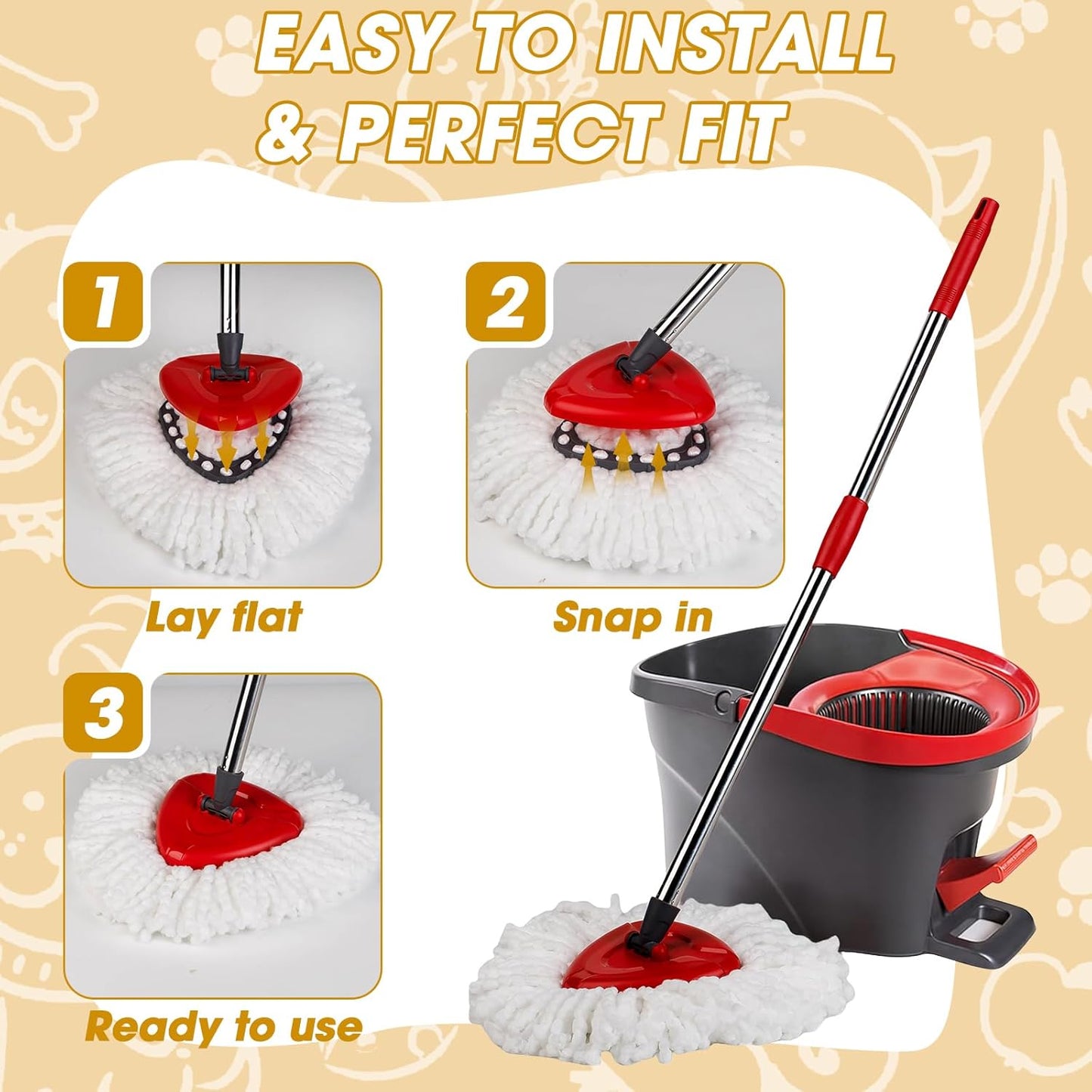 3 Pack Spin Mop Replacement Heads,100% Microfiber Spin Mop Refills for O-Ceda Mop Replace Head EasyWring 1-Tank System, Machine Washable Mop Heads Replacements for Easy Cleaning