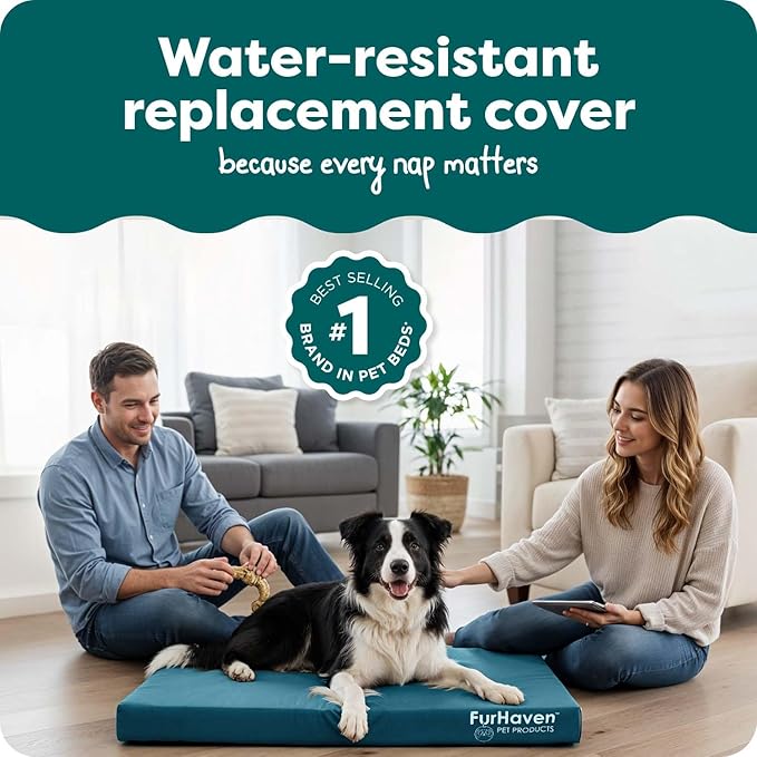 Furhaven Replacement Dog Bed Cover Water-Resistant Indoor/Outdoor Logo Print Oxford Polycanvas Mattress, Washable - Deep Lagoon, Large