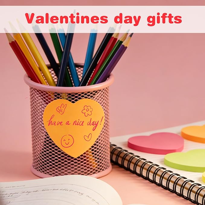 Heart Sticky Notes - 6 Pads Valentines Gifts | Valentines Party Favors Supplies for Women - Post Notes Stickers for Galentines - Teacher Must Have Desk Accessories for Classroom Office,80 Sheets/Pad