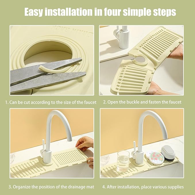 Faucet Mat for Kitchen Sink - 2024 Premium Upgrade: Enhanced Silicone Splash Guard with Rapid Drying & Dish Soap Sponge Holder, Perfect for Stone Sinks in Kitchen & Bathroom (Green, 2 Pack)