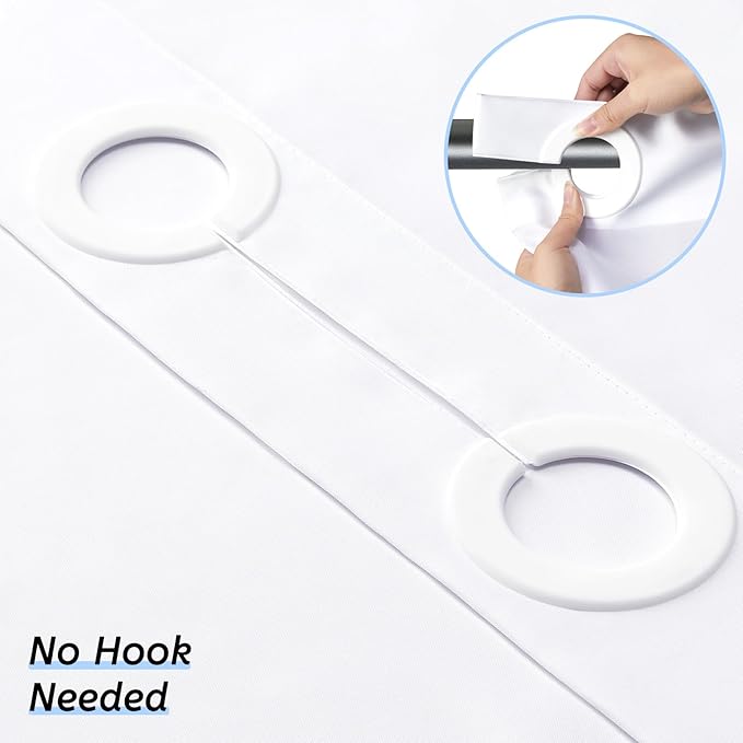 Furlinic White No Hook Shower Curtain Fabric 60x72 Inch,Polyester Waterproof Bathroom Curtain with 8 Plastic Built-in Grommets,Modern Luxury Hotel Style Washable Decorative Shower Curtains