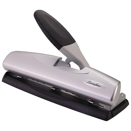 Swingline 3 Hole Punch, 20 Sheet Capacity Three Hole Puncher 3 Ring, Adjustable 2-7 Hole Paper Punch, LightTouch Low Effort, Black & Silver (74030)