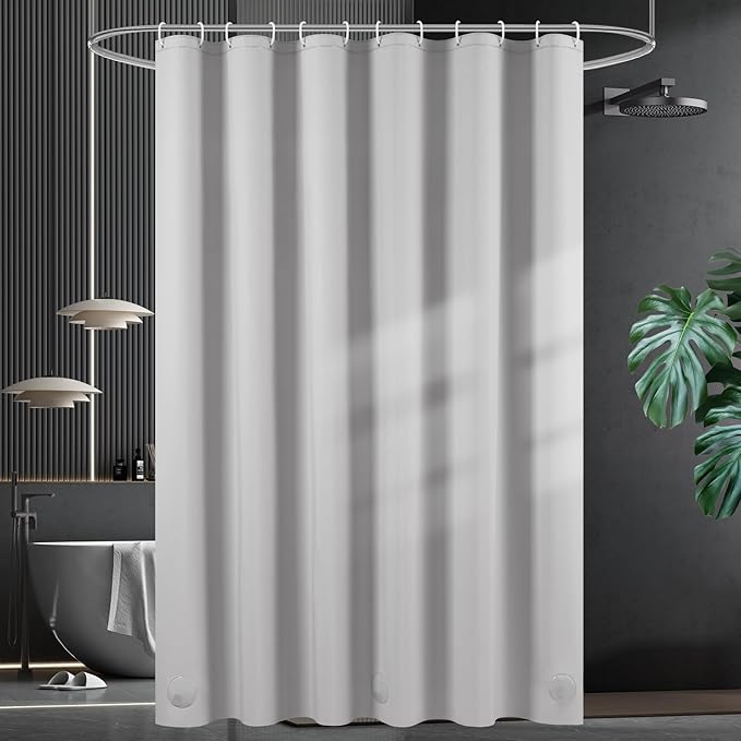UFRIDAY Grey Shower Curtain Liner Premium PEVA 48 x72 inch,Heavy Duty Shower Curtain with 2 Weighted Magnets, Plastic Waterproof Grey Shower Curtains for Bathroom with 6 Hooks