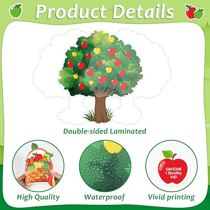 Apple Tree Nativity Decorations Set - Jesus Religious Cutouts for Sunday School & Church - Welcome Bulletin Board Craft & Wall Art