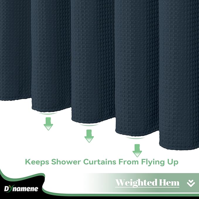 Dynamene 78 Inch Long Shower Curtain, Tall Waffle Fabric Shower Curtains for Bathroom, Hotel Waterproof Cloth Shower Curtain Liner Set with Hooks, Snap in Liner, Mesh Top Window, Navy Blue, 72x78