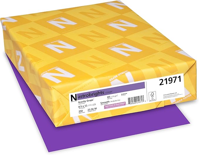 Astrobrights Color Cardstock, 65 lb Cover Weight, 8.5 x 11, Gravity Grape, 250/Pack