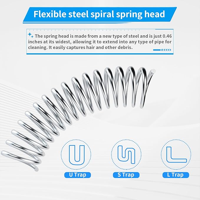 50 Ft Drain Snake, Plumbing Snake with Drill Attachment, Manual & Drill-Powered Drain Auger for Shower, Sink, Bathroom and Kitchen, with Gloves and Storage Bag