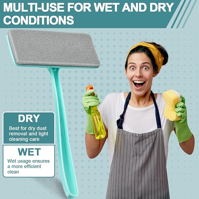 Window Screen Cleaner & Track Cleaning Kit - Detachable Window Cleaner, Mesh Screen Cleaning Brush + 2 Groove Brushes & 6 Replacement Cleaning Cloths, Tool with Wet and Dry Dual - Use