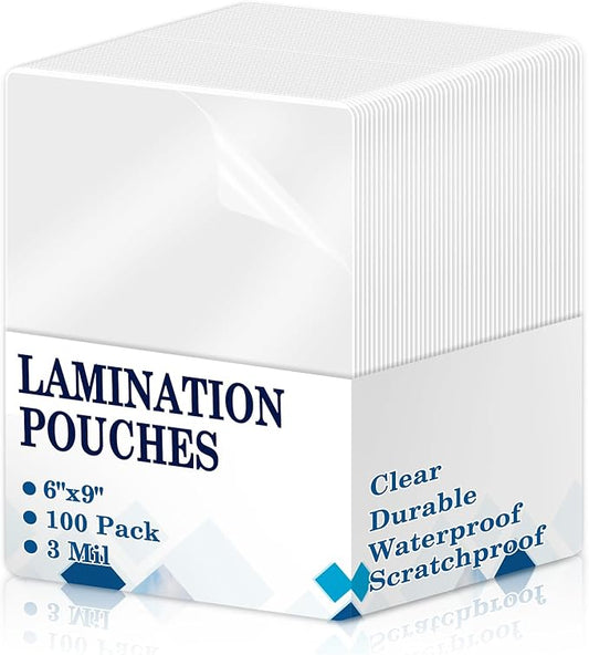 100 Pack Lamination Pouches 6" x 9" 3 mil Clear Index Card Laminating Pouches File Card Laminating Pouches Thermal Laminate Pouch Tags for Work Permits Pass Cards Student ID Cards