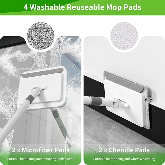 Baseboard Cleaner Tool with Handle, 55.9’’ Baseboard Cleaner with Extendable Handle, Wall Cleaner for Baseboard, Wall, Ceiling, with 4 Reusable Cleaning Pads