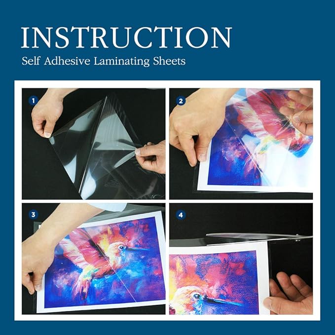 Self Adhesive Laminating Sheets 12.3x17.1 inch, 100 Pack, 4mil Thickness, No-Machine Needed, QuickPeel, Instashield, Stick&GO (100 Sheets, Letter Size 4mil)