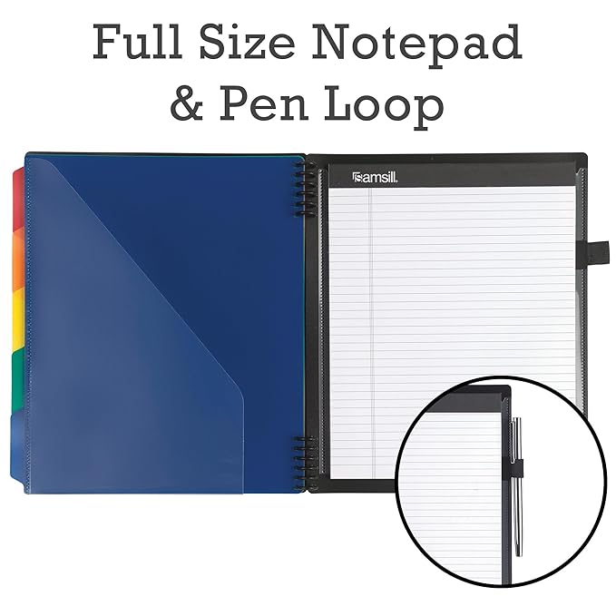 Samsill Spiral Folder Organizer - 5 Dividers & 10 Pockets with Notepad Holder, Multi Pocket Color Cordinated Folder Binder with Customizable Tabs, Document Organizer (Left Handed, Fashion)
