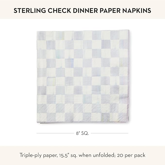 MACKENZIE-CHILDS Dinner Paper Napkins, Stylish Paper Dinner Napkins, Gray-and-White Sterling Check